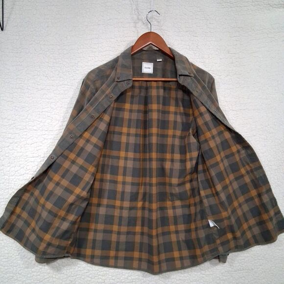 ROWM Men's Medium Shirt Button Down Long Sleeve 100% Cotton Corduroy Brown Plaid - Picture 3 of 16